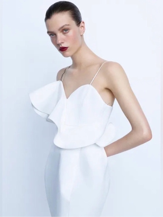 Zara Dresses & Skirts - Zara White Strapless Ruffle Peplum Dress